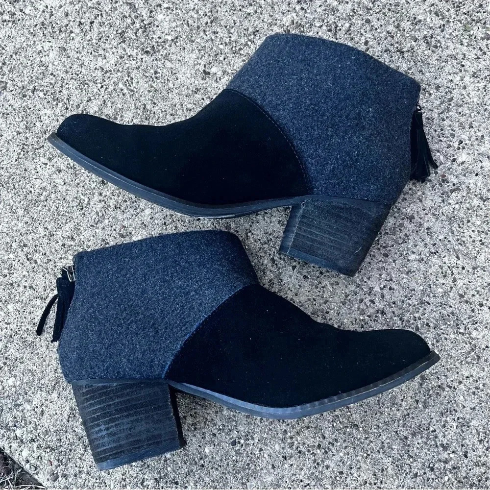 TOMS Leila Wool Felt Suede Ankle Boots Bootie Tassel Whimsigoth Witchy Western 6